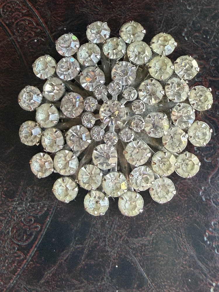 Glamorous Rhinestone Brooch Dome Prong-set Unmarked Vintage Flashy Pin