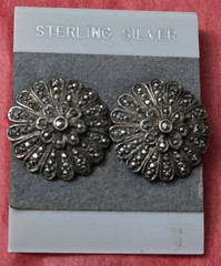 ND 925 Marcasite Pave Sterling Silver Domed 6/8″ Flower Earrings Stud 6 grams