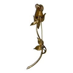 Vintage Signed FRANCOIS Long stem Rhinestone Flower Brooch Pink Gold-tone READ