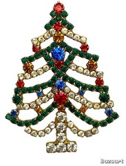 Colorful Sparkling Christmas Tree Brooch Vibrant Rhinestones Prong Set Pin