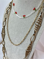 VTG brutalist chunky chain glass 70s 80s gold Necklaces STACK Lot -1 signed Avon