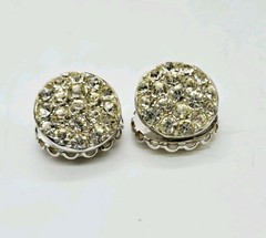 Sarah Coventry Earrings Silver Tone Clip On Reversible Crystal Accent .75 in