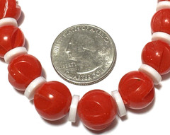 Vintage Jewelry Necklace Bright Red Beaded White Acrylic Glossy Textured 22