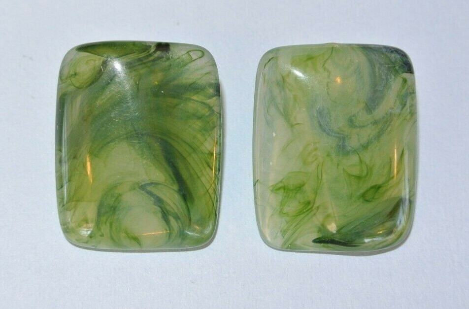 Vintage Green Swirl Translucent Plastic Lucite 1.25″ Pierced Earrings