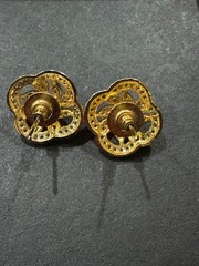 Beautiful Vintage Onyx Center CZ Cubic Zirconia Gold Tone Stud Earrings