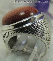 1″ GOLDSTONE Spider style Sterling Silver 0.925 Estate COCKTAIL BAND RING size 9