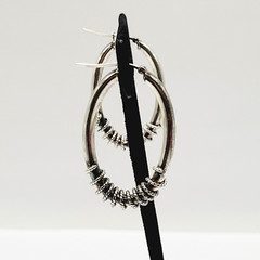 Oval Hoop with Rope Wire Twist Bottom Silver Tone Italy Vintage Earrings