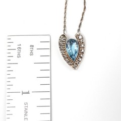 14K White Gold Blue Aquamarine Diamond Artistic Pendant Necklace, 18 Inch Chain