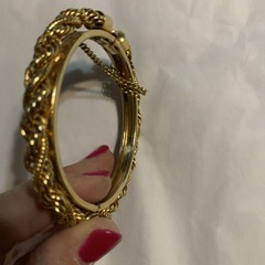 Vintage Rare Braided Rope Hinged Bangle gold tone Bracelet W/Safety Chain
