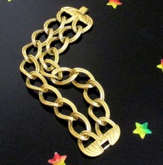 Vtg Runway Wide Double Chain MONET 70s GP Textured Oval Link Bracelet Classic