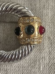 Vintage Round Silver Gold Tone Caberchon Multi Color Brooch Rhinestones 7347