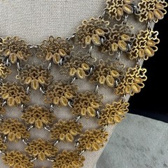 Vintage Monet Bib Necklace Runway Cleopatra Gold Tone Signed 17”