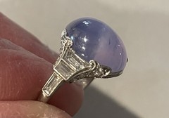 Late Edwardian Early Art Deco Purple Star Sapphire Ring 5.5 Platinum 26 Diamond