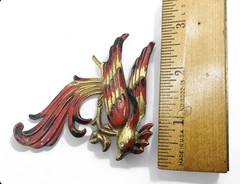 Vintage 1940’s Large 3” Gold Wash Pot Metal Enamel Figural Exotic Bird Brooch