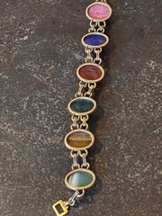 Vintage WRE 14K Gold Filled Gemstone Scarab Bracelet 6 Stone Egyptian Revival