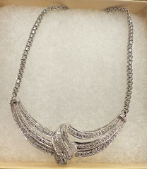 Vintage CU Rhodium Plated Statement Necklace with 1/2 CT Lab Created Diamonds