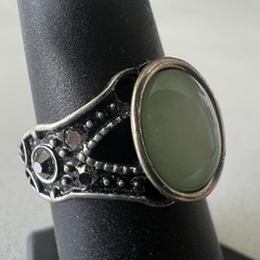 Vintage Prehnite Silver Metal Ring Size 7 Boho Southwestern Vibe
