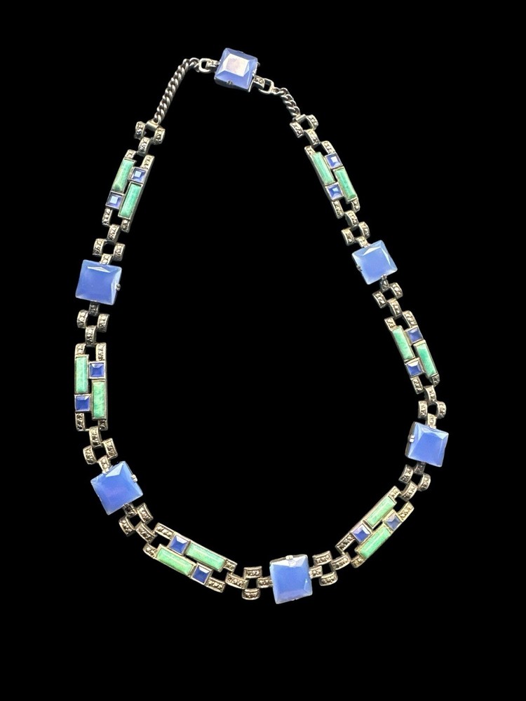 art nouveau art deco Theodor Fahrner silver Chalcedon And Amazonite necklace