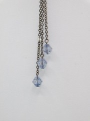 B425-VINTAGE NECKLACE~BLACK CHAINS/FAUX PEARLS/PINK/LAVENDER BEADS~16″-17.5″
