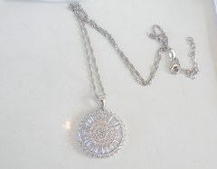 Vintage Style Sterling Silver 925 Baguette Starburst CZ Large Pendant Necklace