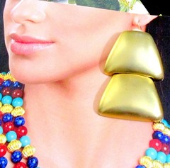 VTG RUNWAY LES BERNARD 2 1/4″ DANGLE TIERED SATIN GP EARRINGS 70s MODERNIST CLIP