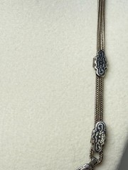 900 Silver Niello Heart Collar 18” Necklace Ornate Inlay Double Strand