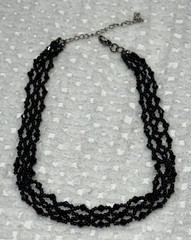 Vintage 90’s Y2K Early 2000’s Black Glass Bead Woven Choker Necklace Goth