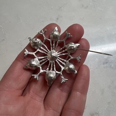 Vintage Style Blue Rhinestone Crystal Brooch Pin Snowflake Design 1 1/2 n D