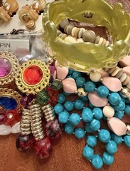 Vintage Plastic Lucite Jewelry Lot Colorful Necklaces Bracelets Brooches Beads