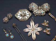 Estate 800 Silver Filigree Cannetille Jewelry Lot Antique Victorian Revival 66gr