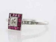 Art Deco Style Princess Cut Lab Created Diamond & Ruby Wedding 14k White Gold FN