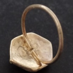 Vintage Persian Black Enamel Ring Flower Middle Eastern Art Mediterranean 7.25