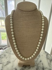 VTG 16″ Ivory Faux Pearl Necklace Silver Tone Fishhook Clasp