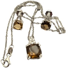 Vintage Jtv Citrine Diamonds Sterling Silver Necklace And Earring Set