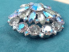 Stunning 2.25″ Diameter Circular 3 Level Rhinestone Costume Jewelry Pin