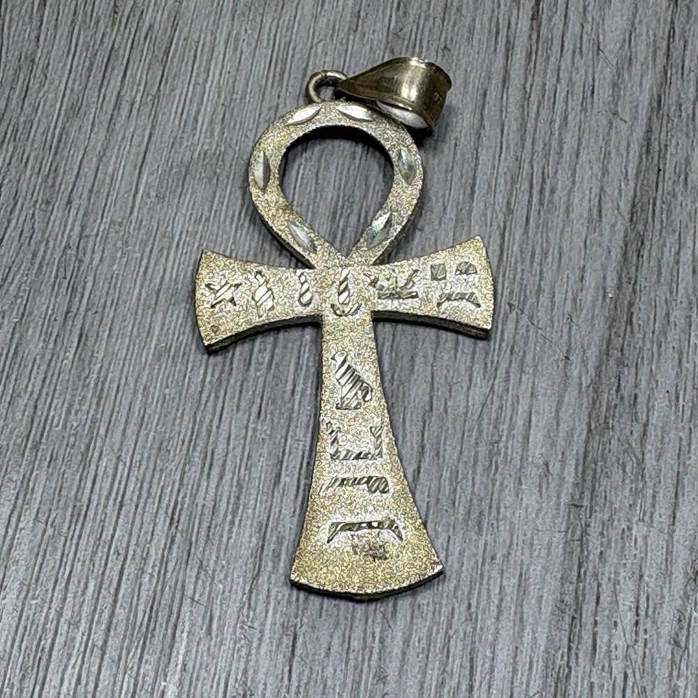 Vintage 925 Sterling Silver Egyptian Ankh Cross Pendant 2.5 Inches 10 Grams
