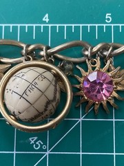 Vintage Signed Chunky Charm Bracelet KARU 60’s Space Race atomic planets 7″