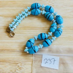VTG Art Deco Czech Pastel Blue Glass Choker Necklace Retro Aqua Chunky Beads 16″