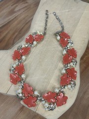 Vintage Red Posey Flower Statement Necklace