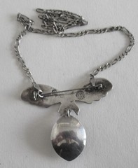 VINTAGE MEXICO STERLING NECKLACE PENDANT BROOCH w CHRYSOPRASE, 2 1/4 INCH PENDT