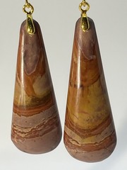 Natural Banded Onyx Gold French Wire Long Earrings lightweight! Red Yellow Pink