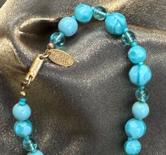 Lovely VTG MIRIAM HASKELL Hand-Strung Turquoise Art Glass Bead Necklace Signed