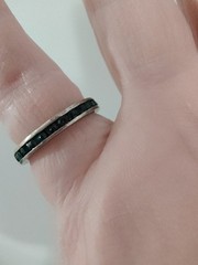 ​Vintage Sterling Silver Channel Set Emerald Green CZ Eternity Ring Band Sz 4.75