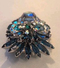 DeLizza Elster Juliana Blue Green Rhinestone Brooch Earrings Verified Authentic
