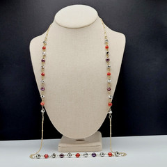 Colorful Burgundy and Plum Pearl with Crystal Beaded Long Station Necklace 36 in