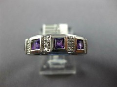 .90CT DIAMOND & AAA AMETHYST 14KT WHITE GOLD 3D ROUND & PRINCESS SQUARE FUN RING