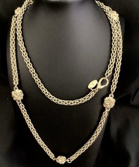 GUY LAROCHE Signed Gold Tone Braided Chain Station Chunky 36 in. Necklace—Rare