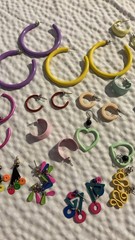 Vintage 80s 90s Colorful Enamel Hoop and Dangle Earring Lot#29