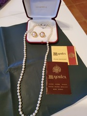 Majorica pearl 30″ necklace and clip earring set
