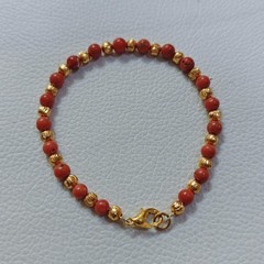 VintageNatural Coral Round Beads Bracelet Italy Coral Handmade Gemstone Bracelet